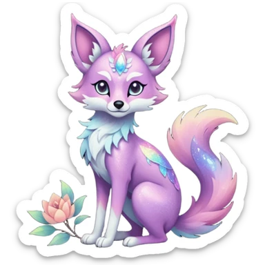 Multicolored sparkly pastel dark iridescent light pale gloomy spooky cute adorable pretty cool elegant realistic floral exotic Falvie-Fionbri-fursona, full body sticker