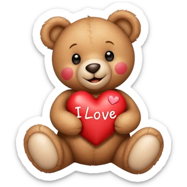 Valentine’s Day smiling teddy bear holding a heart with the word I Love You on it sticker