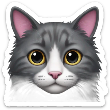 Fluffy dark grey cat with white spot around the nose and with pink nose with black spot on nose  sticker