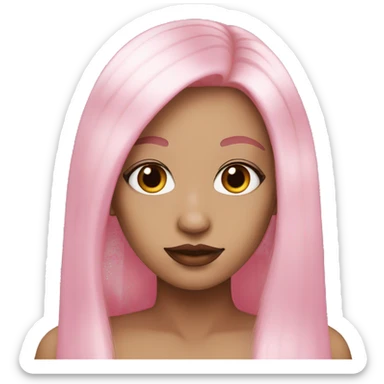 White skin, long straight pink hair, brown eyes,pink lipstick  sticker