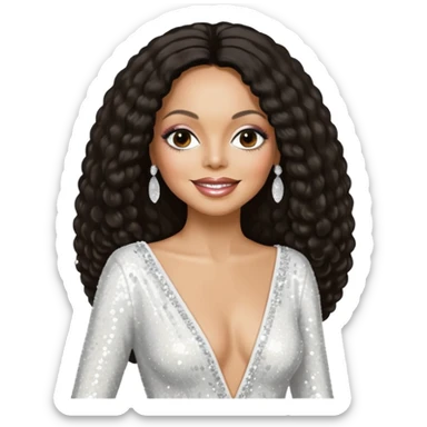 Diana Ross, Queen of Motown from Famous People with long dark brown hair, white sequin outfit sticker