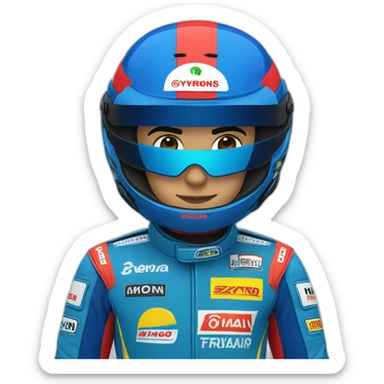 Aytron senna with a blue cap and red racing suit sticker