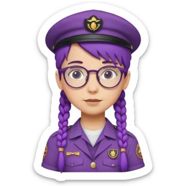 bşue uniform wearing scout kid with braids and glassess with hat purple haired sticker