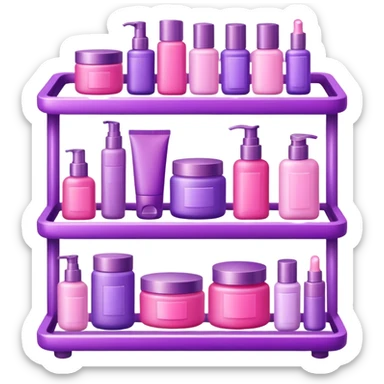 a rack filled with pink UE and purple skincare items sticker