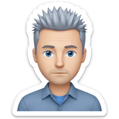 40 yr old white man short spike hair grey dress shirt blue eyes no smile sticker