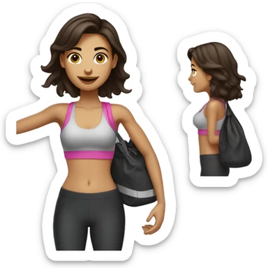 Brunette girl al gym with bag and shake sticker