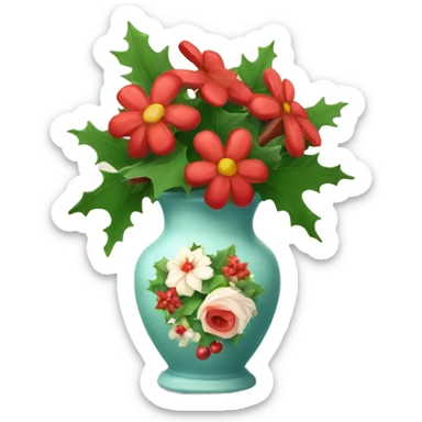 Christmas vase with flowers sticker