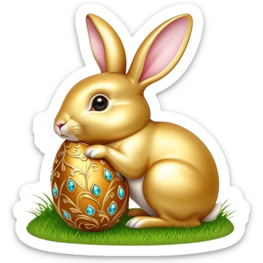 Golden and jewelled Easter egg with Elegant golden rabbit on grass sticker