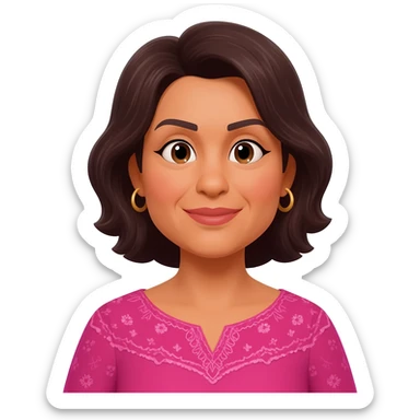 Hispanic middle aged woman with personality sticker