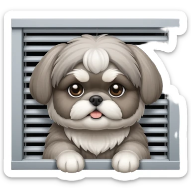 cute all grey shih tzu BEHIND A WINDOW WITH BLINDS AND PEEKING THROUGHT THE SLATS BEHIND THE WINDOW sticker
