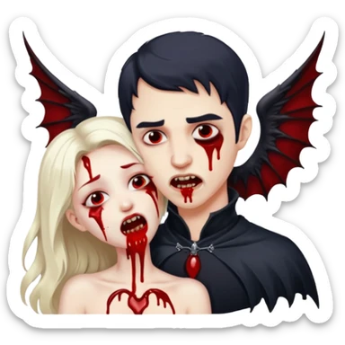 Vampire man biting angel woman's neck sticker