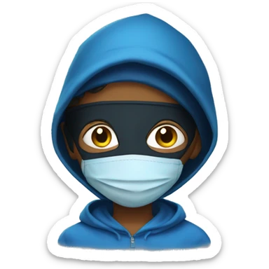 A boy in Blue hoody with mask sticker