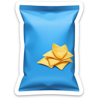 really simple chips blue bag from the side tilted, closed, nothing on the cover just a plain chips bag, blue sticker