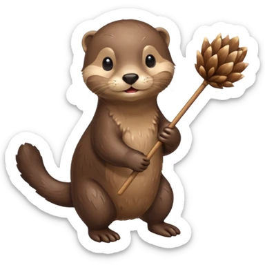 otter going home with a small bundle on a stick sticker