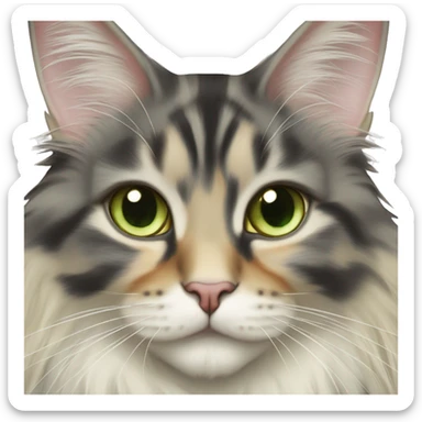 Maine coon dilute Calico half face colored and light green eyes sticker