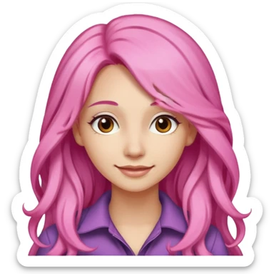 A light-skinned woman with long pink hair styled, brown eyes, and a gentle smile. sticker