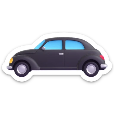 matte black minimalist car icon with a fine silver outline, subtle rod or hook tool touching a visible dent, simple and clean, focus on dent repair sticker