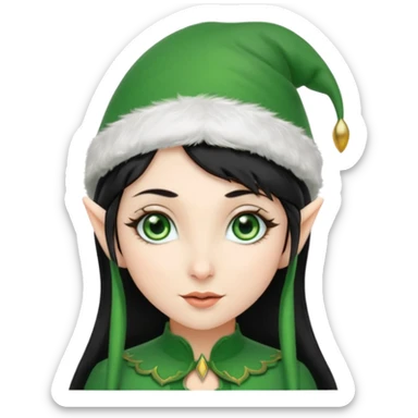 elf girl with elf hat, black hair sticker