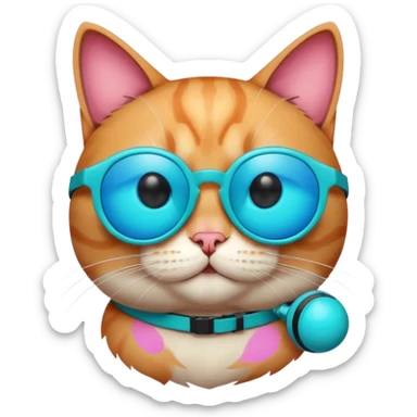 Cat A sphere in thermal camera effect, cyan color wearing sunglasses sticker