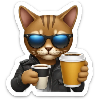 gangster-with-a-Abyssinian cat-gun-and-sunglasses-drinking-coffee sticker