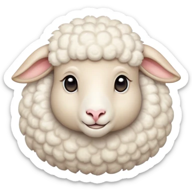 Cinematic Cute Sheep Portrait Emoji, Head tilted playfully and inquisitively, featuring a fluffy, pristine white fleece with soft, perky ears, round, sparkling gentle eyes filled with curiosity, Simplified yet irresistibly adorable features, highly detailed, glowing with a warm, friendly glow, high shine, affectionate and mellow, stylized with a touch of pastoral whimsy, bright and endearing, soft glowing outline, capturing the essence of a mischievous yet loving sheep, so playful it feels like it could graze out of the screen and into your arms! sticker