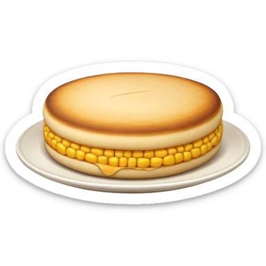 Colombian arepa, round corn cake, golden brown, slightly crispy exterior sticker