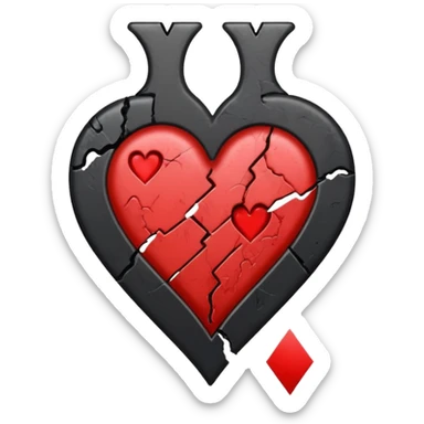A black ace of hearts playing card with a broken heart sticker