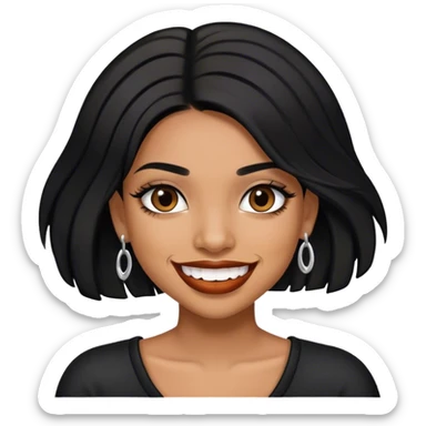 Girl with black shoulder length hair and Latina makeup and grillz sticker