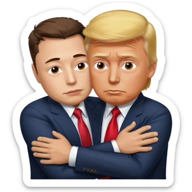 sad realistic elon musk with donald trump hugging him sticker