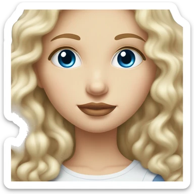 White blonde daughter with blue eyes kissing white mother with curly dark brown hair and brown eyes sticker