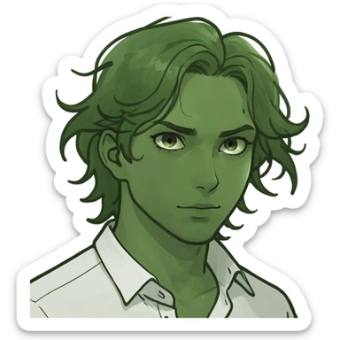 handsome male memoji, tan skin, wavy hair, white shirt unbuttoned, seductive smile, romantic lover vibe, dreamy eyes sticker