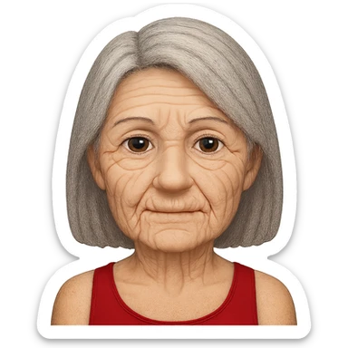Make the woman look old with visible wrinkles and gray hair, maintaining the same style as the original image. The background should be transparent. sticker