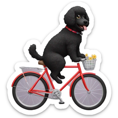 Black fluffy dog riding a bike ￼ sticker