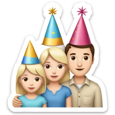 family of 4 with the guy on the right wearing a party hat sticker