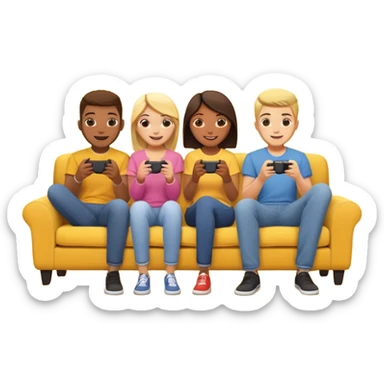 group of friends on couch playing a game couch should be deep yellow color sticker