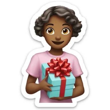 girl holding gifts in her hands against the backdrop of the Eiffel Tower sticker