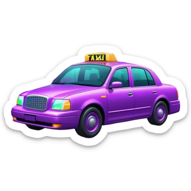 a purple neon taxi driving in a  purple and green neon city  sticker