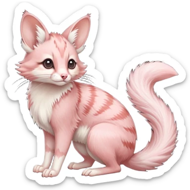 Pastel Pink, red-pointed, soft natural realistic romantic vintage antique divine beautiful elegant pretty precious cute young youthful  Fakémon-Pokémon-opossum-feline-mouse-serval-caracal-chinchilla-Minccino-Cinccino-Meowstic-rodent-hybrid-creature with a big fluffy bushy tail (full body) sticker