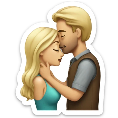 a blond man and a brun woman are kissing sticker