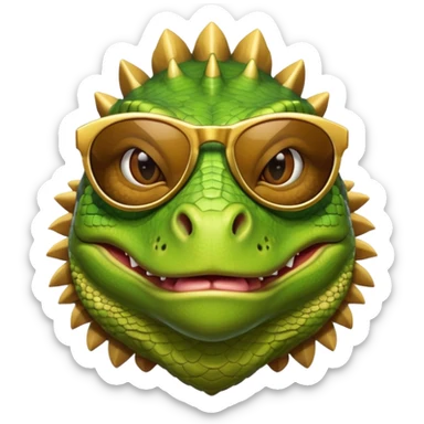 rich capitalist iguana head with golden glossy sunglasses sticker