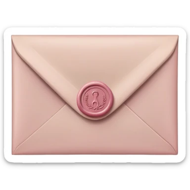 Taupe closed envelope with little dusty rose coloured wax seal in the middle of it sticker