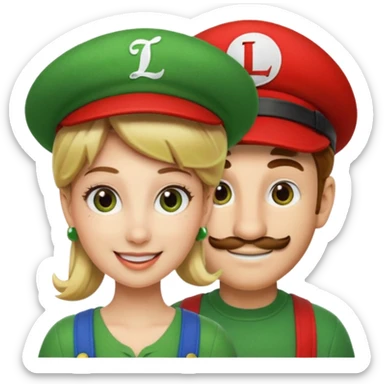 blonde female Luigi (with the Luigi green hat with an L on it) and a normal brown hair male Mario with the red hat. They are friends just smiling sticker