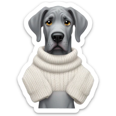 Gray great Dane wearing a white knitted sweater sticker