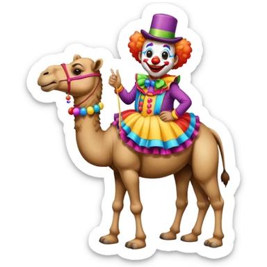 A cammel wearing a clow costume sticker