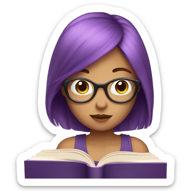 purple hair girl reading behind a book sticker