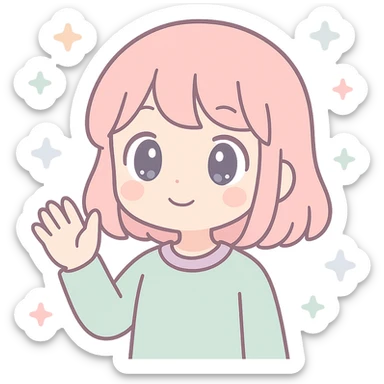 anime girl waving, soft pastel colors, gentle smile, large eyes sticker