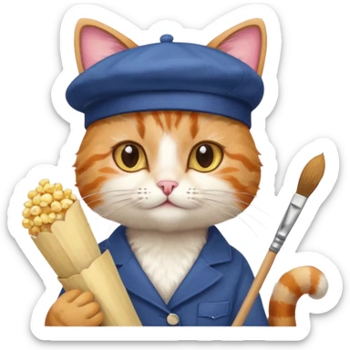 A cat that is an artist similar to the "meow_popcorn" emoji sticker