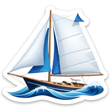 An icon featuring a sleek sailboat with billowing sails cutting through the waves. The design includes the boat's mast, a wind-filled sail, and water splashes, symbolizing the thrill and skill of sailing. Transparent background highlights the elegance and power of wind-driven sports. sticker