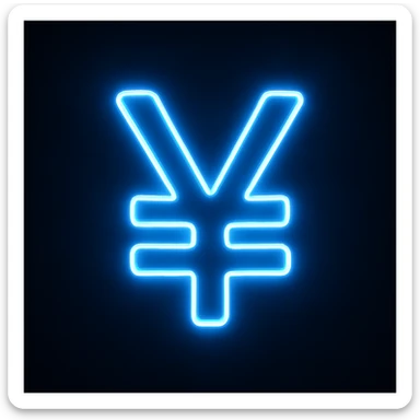 Yen sign (¥) emoji, neon-blue style, electric-blue glow, smooth lines, techy aesthetic, dark background. sticker