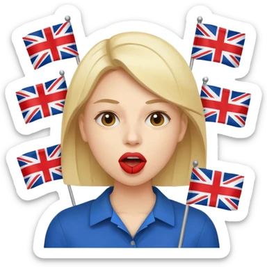 a woman is talking and English flags are coming out of her mouth sticker